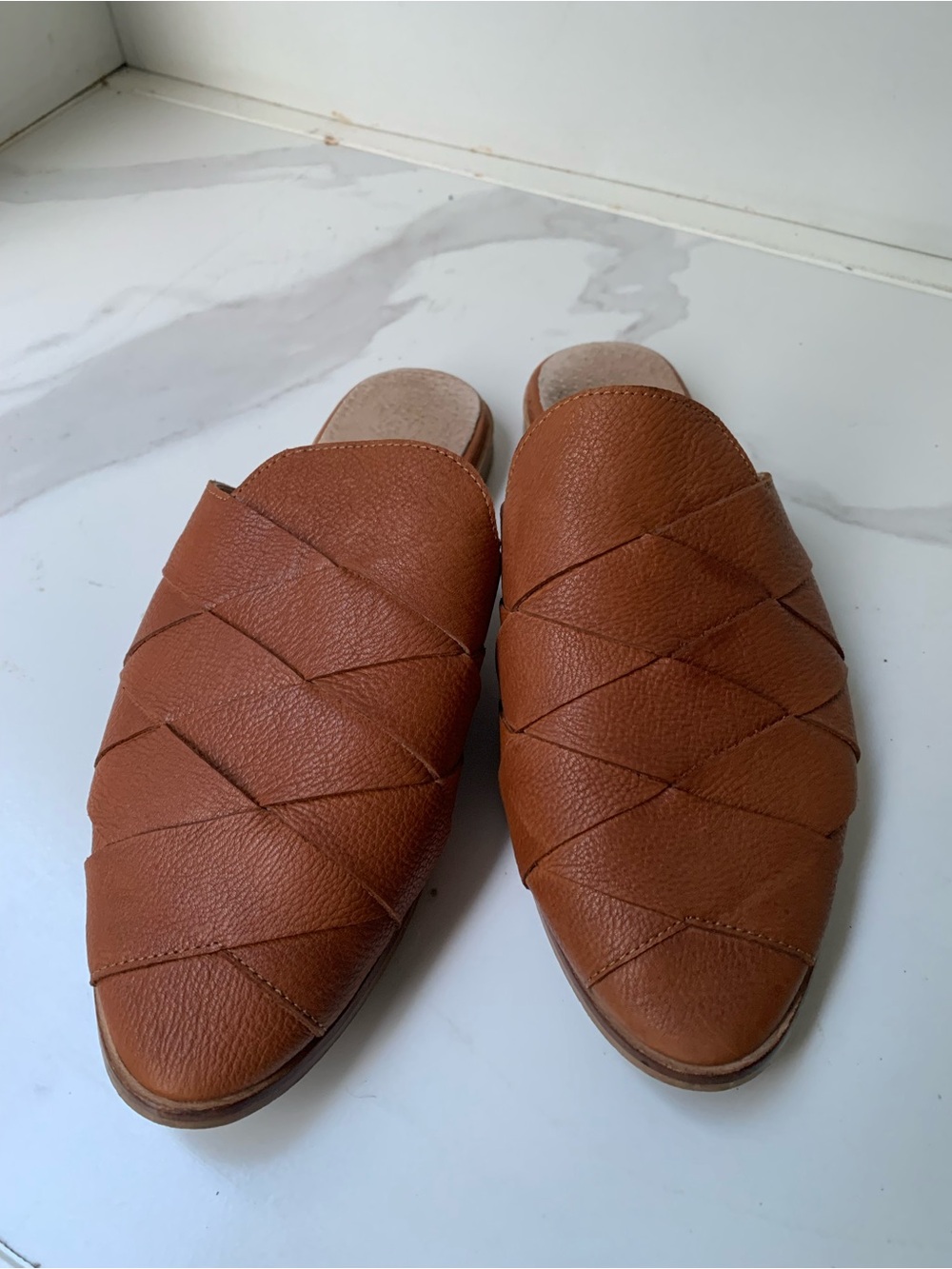 Women’s Brown Leather Slip-On Weave Flats